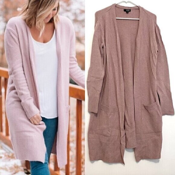 A.N.A Long Sleeve Duster Cardigan Sweater Mauve Pink Purple Open Front Winter M - Picture 1 of 16